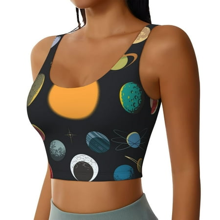 Picia Planets And Their Moons Sports Bra for Women Padded Strappy Sports Bras Medium Support Yoga Bra with Removable Cups Running Yoga Bra-Medium
