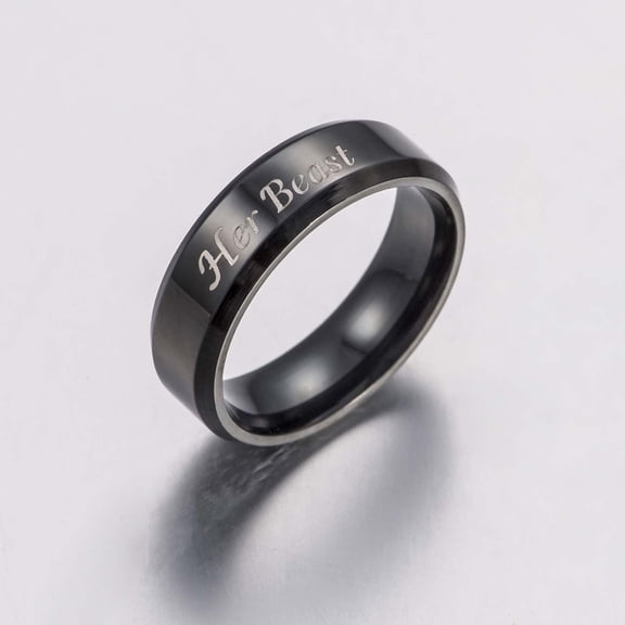 Valentine's Day Gifts for Woman His Beauty Her Beas T Ring Couple Ring Titanium Steel Valentine'S Day Present Black 7