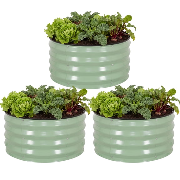 TECANA 3 Pcs Round Galvanized Raised Garden Bed, 2x2x1ft, Avocado Green, For Outdoor Backyard Patio