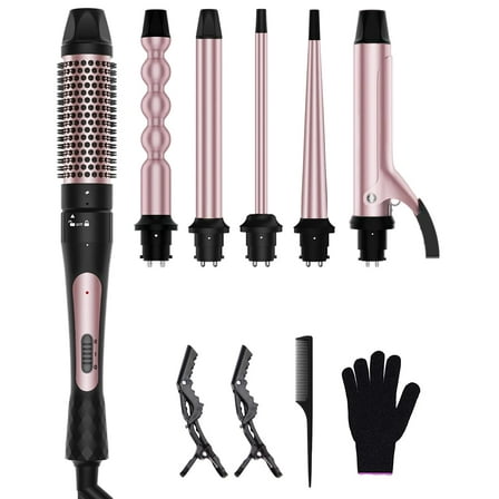 6 in 1 Hair Waver Iron,Curling Wand Set with Thermal Brush (1.5inch) & 1inch Bubble Curling Wand, Interchangeable Ceramic Barrel for All Hair Types Appliances Rollers