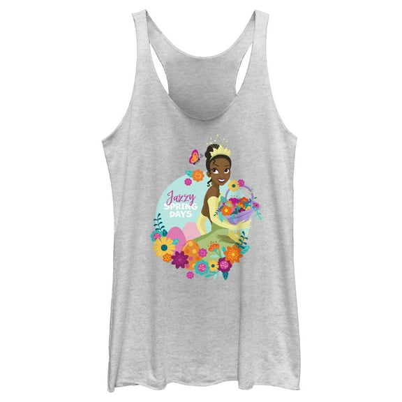 Women's Disney Tiana Jazzy Spring Days  Racerback Tank Top White Heather X Small