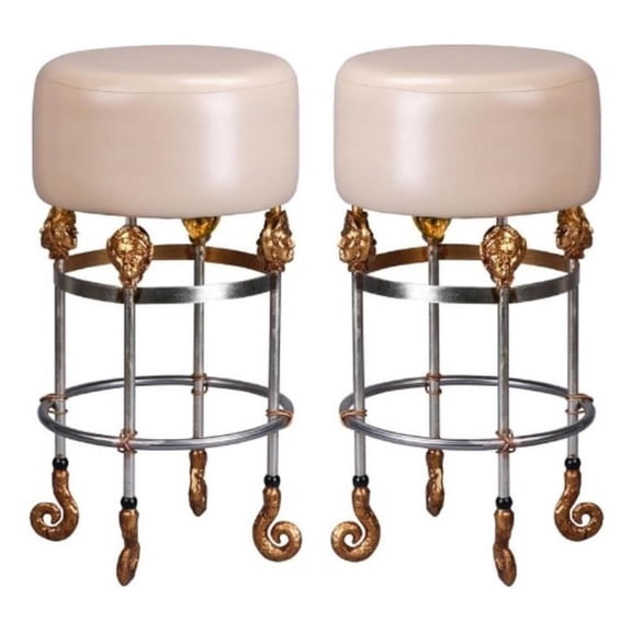 Home Square 31" Tall Leather and Steel Bar Stool in Gold & Putty - Set of 2