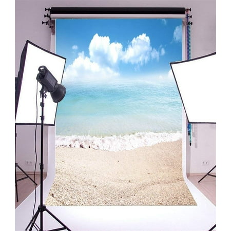 Image of ABPHOTO 5x7ft Photography Backdrop Beach Seaside Waves Blue Sky White Cloud Nature Ocean Photo Background Backdrops