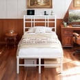 thumbnail image 2 of Zimtown Twin Set of 2 Bed Frame with Storage Headboard, LED Lights, and Charging Station, Single Metal Platform Bed, White, 2 of 10