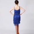 thumbnail image 3 of Plus Size Women's Sequin Fringe Dress Tassel Suspender Latin Dance Sexy Cocktail Party Ballroom Dancewear (S-3XL) Blue XL, 3 of 9