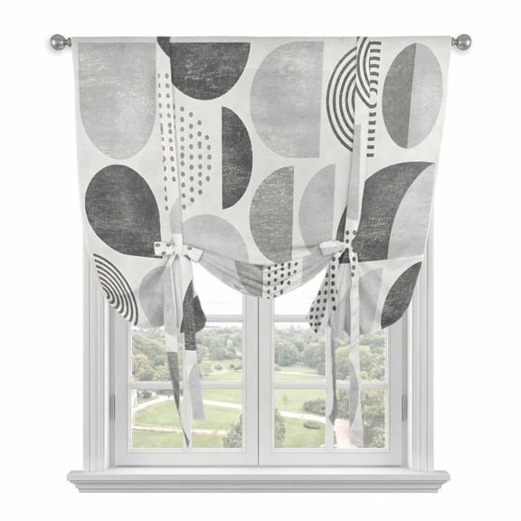 Grey Ombre Geometric Tie Up Curtains for Windows, Balloon Window Shades, Middle Century Vintage Abstract Art Kitchen Window Treatments Roll Up Curtain for Basement/Nursery 52"x45"