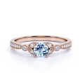 thumbnail image 3 of JeenMata 1 ct - Round Lab Created Aquamarine Ring - March Birthstone - Vintage Engagement Ring - 18K Rose Gold Over Silver, 3 of 6