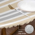 thumbnail image 3 of Khaki Stripes Round Tablecloth, Fitted Table Cover with Elastic for 45"-54" Round Tables, Modern Minimalist Horizontal Ombre Lines Table Cloth Outdoor Indoor Dinning Party Waterproof Tablecloths, 3 of 7