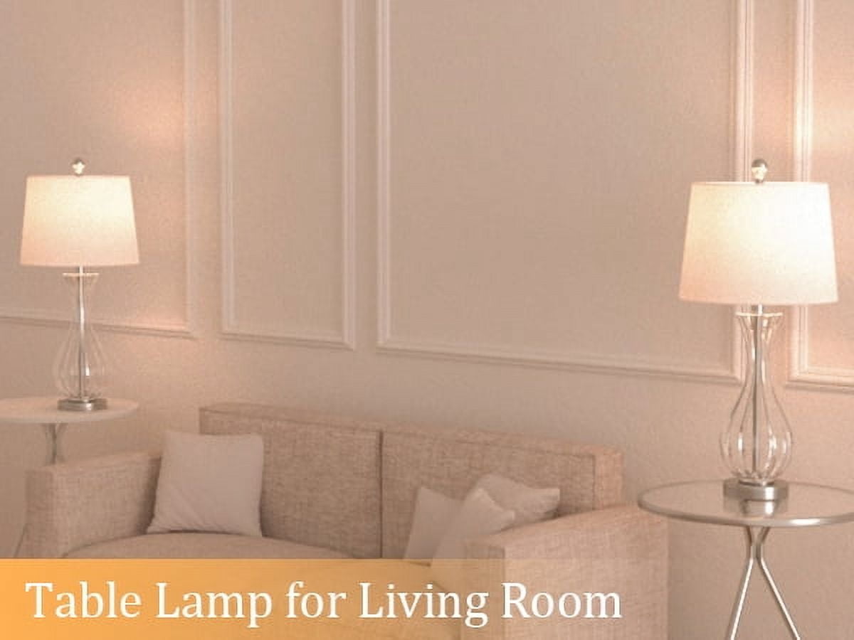 Maxax Coastal Glass Table Lamps Set of 2, Modern 25.5" Clear Glass Bedside Lamps with White Shade for Bedroom Living Room