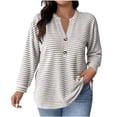 thumbnail image 7 of Tauxra Long Sleeve Tops for Women, Striped Blouse with Button and V Neck, Casual Pullover Tunic for Daily Wear, 7 of 7