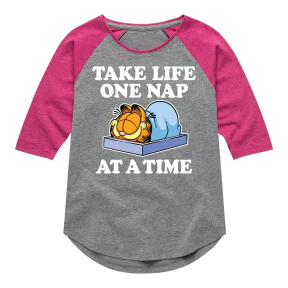 Garfield - Take Life One Nap - Toddler And Youth Girls Raglan Graphic T-Shirt