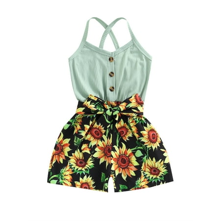 

Calsunbaby Toddler Girls Short Jumpsuit Summer Sleeveless Floral Print One-Piece Strap Romper
