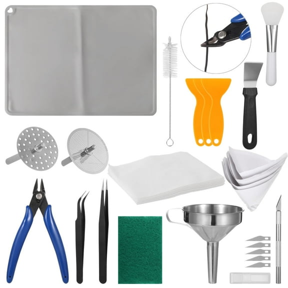 40 PCS Resin 3D Printer Accessories, 3D Printing Tools Set, Includes Stainless Steel Funnel, Silicone Mat, Precision Scissors, for High-Precision Prints