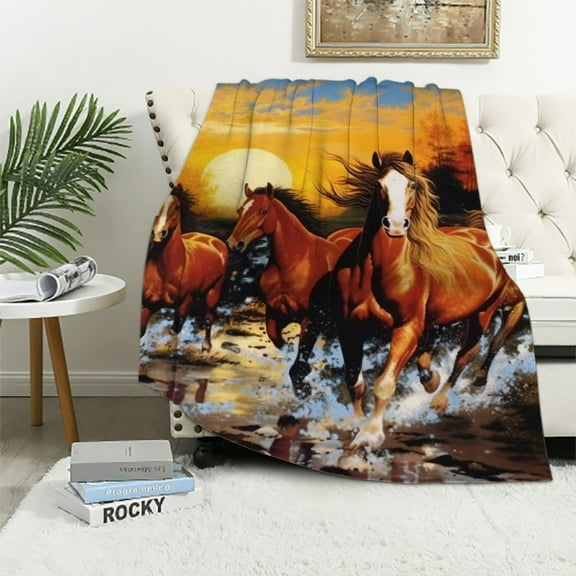 COMIO Horse Throw Blanket, Super-Soft Adorable Extra-Large Horse Throw Blanket for Girls, Teens, Adults, and Children, Horse Print Blanket Warm Plush and Cozy Throw for Traveling or Bed