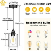 Farmhouse Pendant Lighting 3-Pack Ceiling Lights Hanging Lamp Black Pendant Lights Fixtures for Kitchen Island Dining Room with Glass Shape
