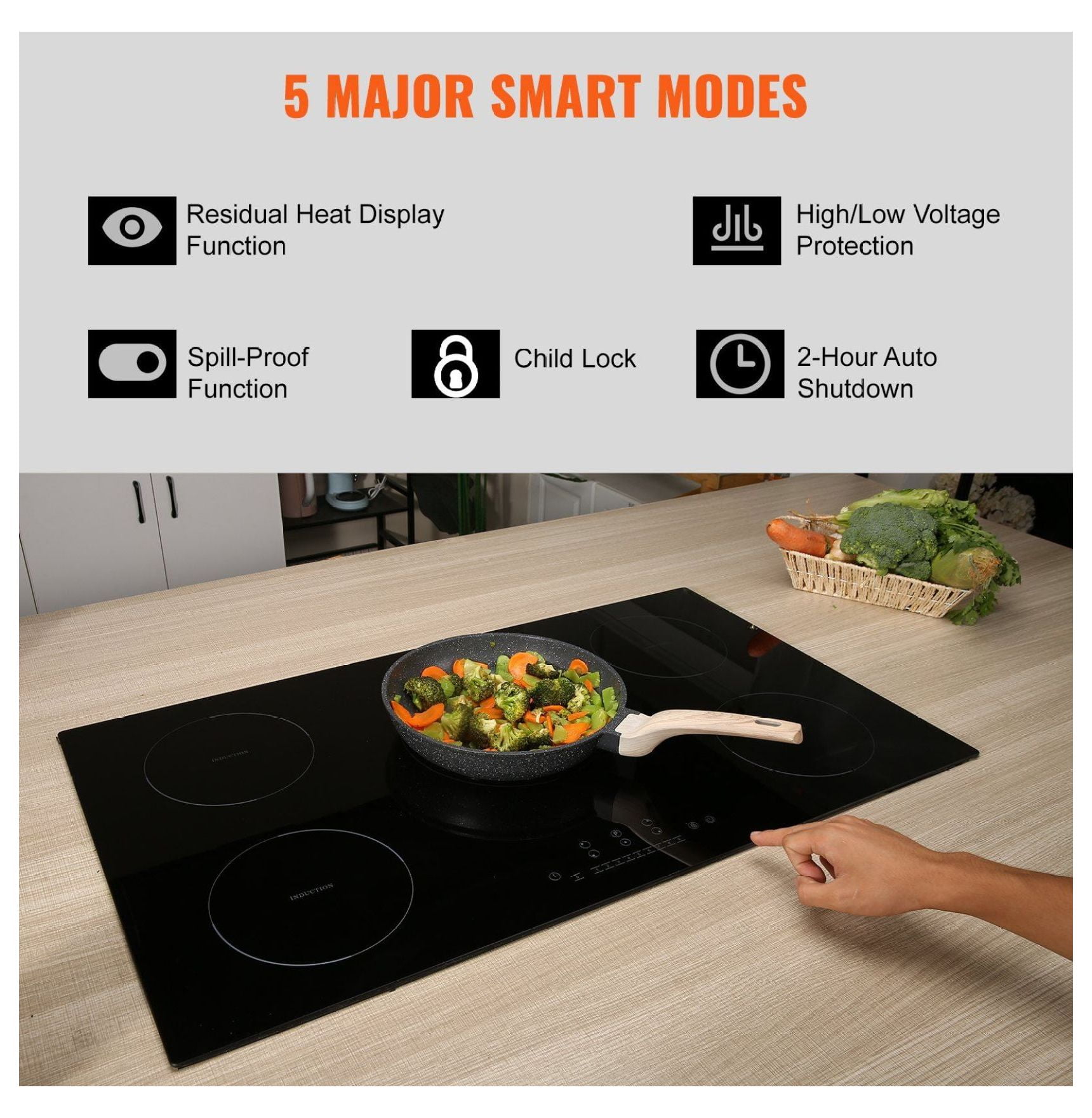 Electric Cooktop 36 Inch, 5 Burners Induction Stove Top 9200W, Built-in Magnetic Cooktop with Touch Control, Timer, Child Lock & Overheat Protection