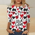 thumbnail image 2 of Happy Valentine's Day T-Shirt Women 3/4 Sleeves Crewneck Pullover Basic Tees, 2 of 5
