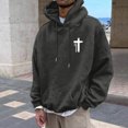 thumbnail image 4 of PiGOGI Men's Casual Pullover Hoodie with Pocket Long Sleeve Sweatshirt Fashion Print Hooded Sweatshirt for Daily Wear Dark Gray M, 4 of 6