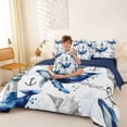 thumbnail image 3 of Manfei Marine Whale Twin Bedding, Nautical Anchor Lighthouse Bedding Comforter Set, White Blue, Blue Reversible, 7pcs, 3 of 6