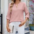 thumbnail image 5 of ATOYSOY Women's Tops Dressy Casual V Neck Long Sleeve Buttons Hollow Out Lace Embroidered Blouses Shirts Pink M, 5 of 9