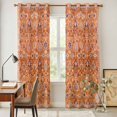 thumbnail image 4 of Boho Orange Kitchen Curtains 84 Inch Length, Country Style Bohemian Floral Retro Tribal Grommet Top Bedroom Living Room Curtains, Light Filtering Cafe Curtain Drapes 2 Panels Set 84''x84'', 4 of 9