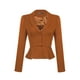 thumbnail image 1 of Blazer corto de trabajo INSPIRE CHIC para mujer con cuello de solapa, manga larga, volantes, chaqueta casual de oficina M Camel, 1 of 6