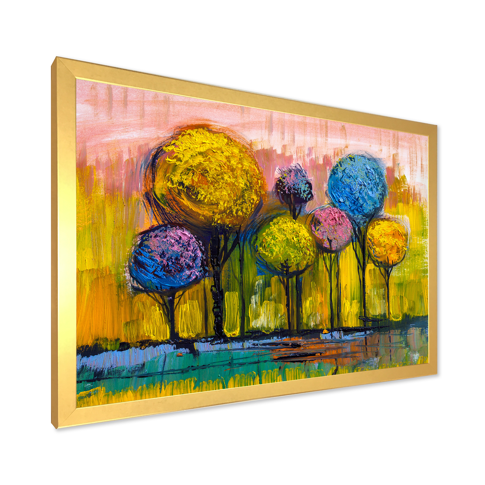 Designart 'Colourful Landscape Trees Impressionist IV' Modern Framed Art Print