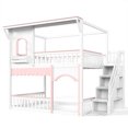 thumbnail image 6 of HOQBN Full over Full House Bunk Bed with Storage Stairs, House Bunk Bed with Window & Side Bookshelf, Solid Wood Bed Frame with Play Designed, Convertible Lower Space for Sleep or Play, White+Pink, 6 of 9
