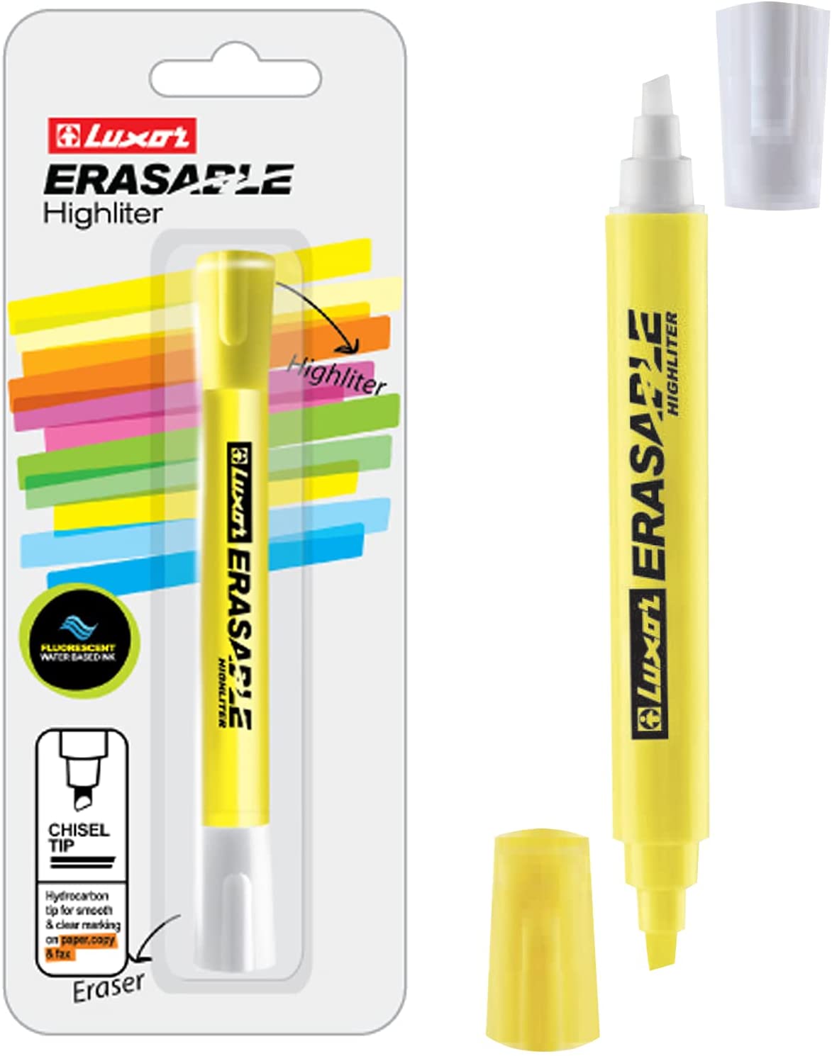 Luxor Erasable Highlighter Markers, Chisel Tip Highlighter Pens, School