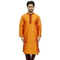 thumbnail image 7 of Atasi Men's Long Kurta Orange Dupion Ethnic Bollywood Style Shirt-Small, 7 of 7