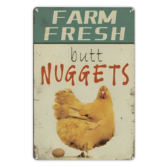Chicken Decor Vintage Metal Signs Chicken Coop Signs, Chicken Coop Accessories for Farmhouse Outdoor Home Kitchen Gate Fence Yard Chicken Gifts, Chicken Signs Fresh Butt Nuggets - 8×12 inches