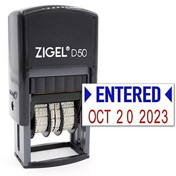 ZIGEL Date Stamp with Entered - Self Inking Date Stamp - Blue/Red