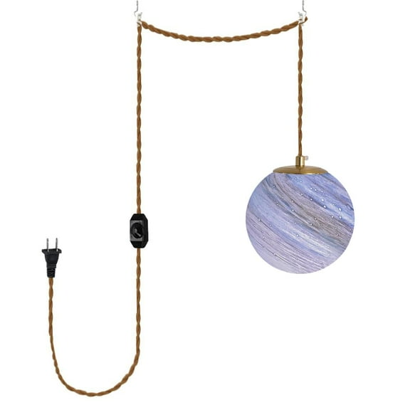 KAYYELAMP Blue Planet Round Glass Shade 15Ft Dimmable Plug Cable Hanging Lamp Vintage Pendant Light for Home Kitchen Farmhouse(No Bulb)