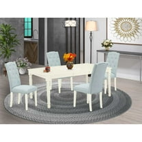 East West Furniture Dover 5-piece Wood Dining Set in Linen White/Baby Blue