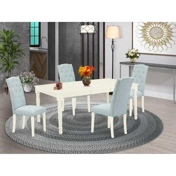 East West Furniture Dover 5-piece Wood Dining Set in Linen White/Baby Blue
