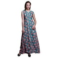 thumbnail image 1 of Bimba Robe Anarkali Fleurie Bleu Sarcelle Col Mandarin Sans Manches Kurtis pour Femmes Imprimé Robe Maxi Très Grande, 1 of 6