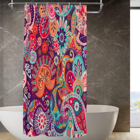 Magenta Ethnic Paisley Decor Shower Curtain,Colorful Style Polyester Shower Curtain for Shower Stall Bathroom Waterproof with 6 Hooks 36x72 Inch