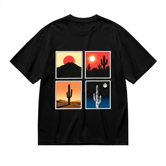 Black T Shirts for Men, Desert, Sunset, Cactus, Moonlight Graphic Mens Graphic Tees, 24898413,S
