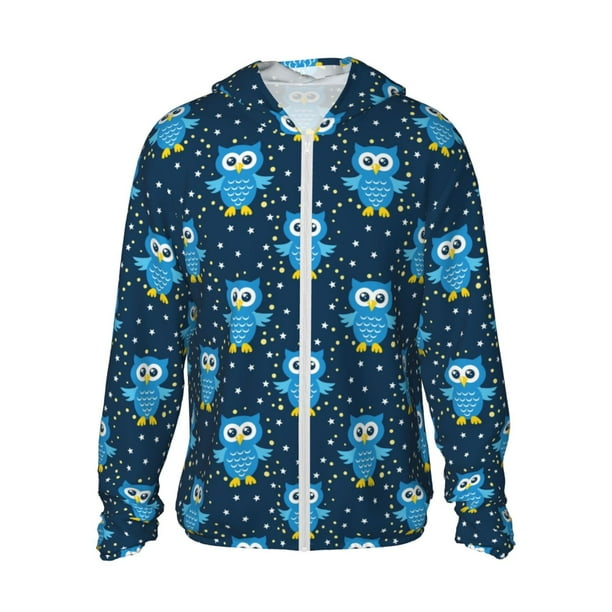 Fotbe Blue Owl Chaqueta con Protección Solar UPF 50+ para Hombre y Mujer, Camisa con Capucha y Bolsillos-XX-Large