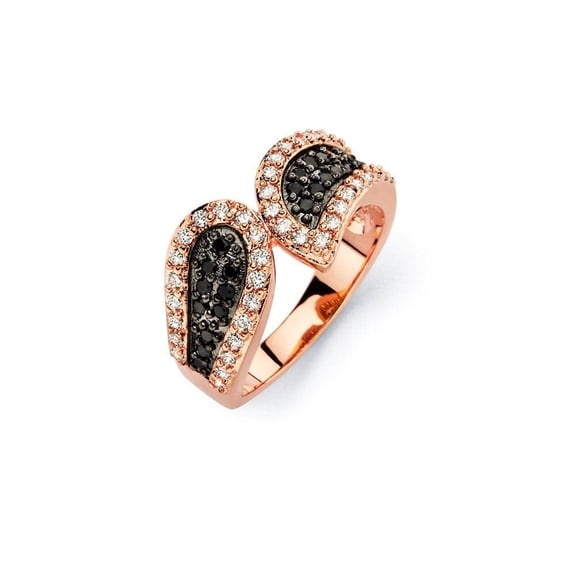 Sterling Silver Rose Gold Plated Black Clear CZ Wave Criss Cross Ring Jewelry Female Size 5