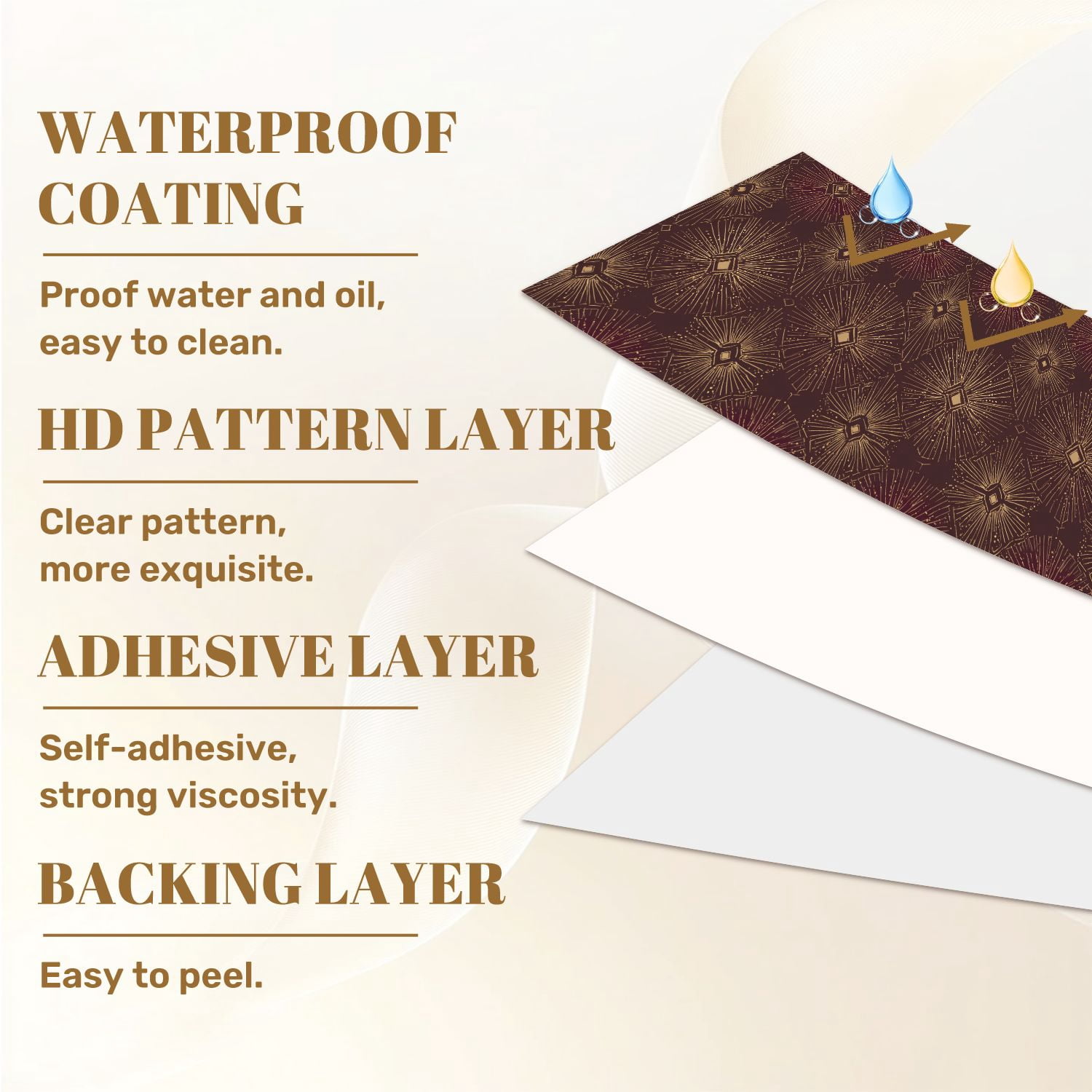 Peel and Stick Wallpaper Geometric Art Sunburst Gold Dark Brown vintage Wall Mural 17.7in x 9.8ft Self Adhesive Removable Wall Paper Renter Friendly Wallpaper for Girls Women Bedroom Livingroom