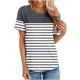thumbnail image 1 of Fiudx Ofertas Del Día Top de Cuello Redondo de Manga Corta Insertado con Hombros Estampados Informales para Mujer a La Moda, 1 of 4