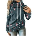 thumbnail image 6 of Fesfesfes Women Hooded Casual Slim Christmas Print Pachwork Long Sleeve Tops Blouse Tops on, 6 of 9