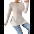 thumbnail image 3 of Camiseta de Larga A Rayas para Mujer, Cuello Redondo, Dobladillo con Abertura, Corte Entallado Albaricoque XXL, 3 of 10