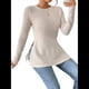 thumbnail image 3 of Camiseta de Larga A Rayas para Mujer, Cuello Redondo, Dobladillo con Abertura, Corte Entallado Albaricoque M, 3 of 10