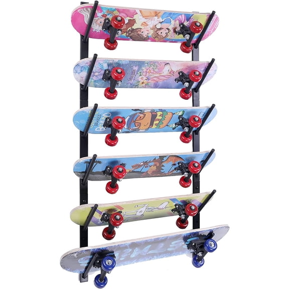 Ztysn Wall Mount Skateboard Metal Rack,Multi Purpose Skate Ski Board Snowboard Storage Wall Hanger Holder,Deck Longboard Stand for Garage Store,Black