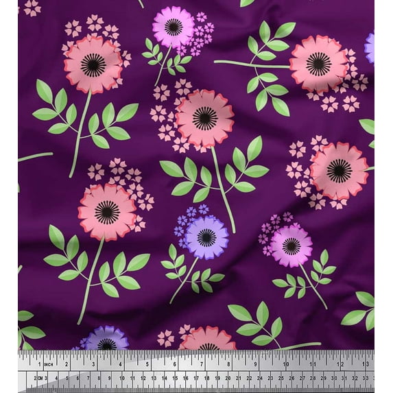 Soimoi Georgette Viscose Fabric Leaves & Floral Artistic Print Fabric by The Yard 42 Inch Wide