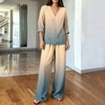 thumbnail image 4 of Hvogkswy Pajamas for Women Set Long Sleeve V Neck Tops and Drawstring Pockets Trousers Oversized 2 Piece Outfits Lightweight Breathable Casual Lounge Sets, 4 of 6