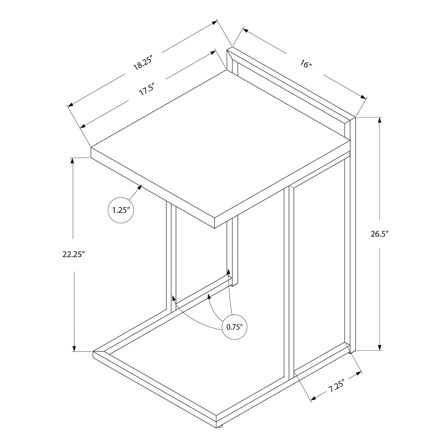 C-Shaped Accent Table, Chrome & Grey Laminate, End Table for Living Room, Bedroom