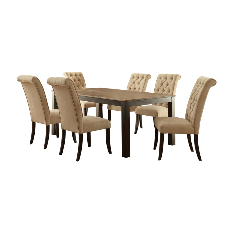 Furniture of America Landon Wood 7-piece Dining Set in Beige and Black -  